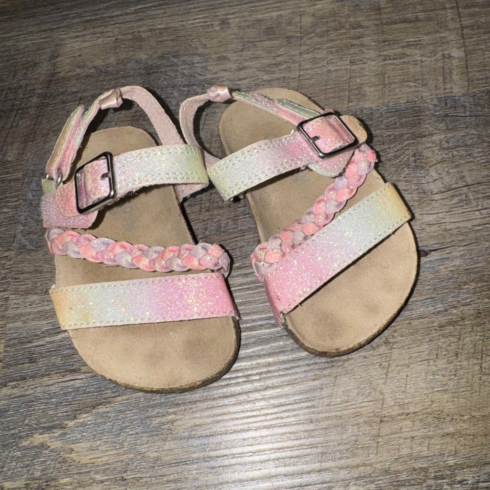 OshKosh B'gosh Faith Toddler Girls 5M Rainbow Glitter Braided Sandals Pink